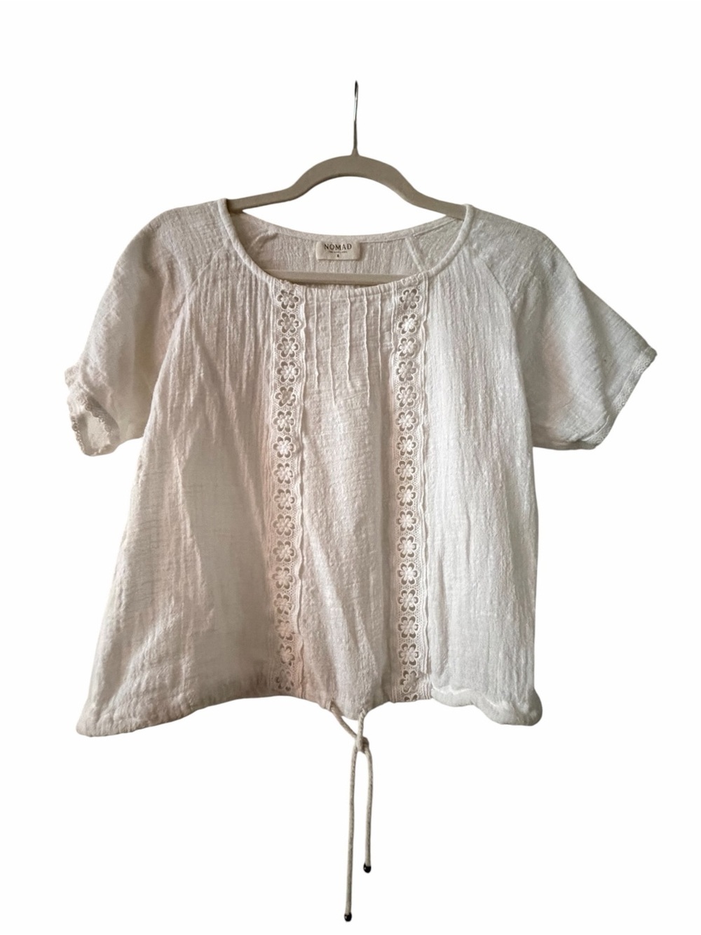 Nomad Cream Crochet-Trim Drawstring Peasant Blouse